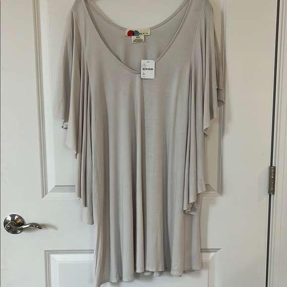 FP Beach Tops - NWT- Free People Beach Gray Asymmetrical Flutter Sleeve Beach Tunic